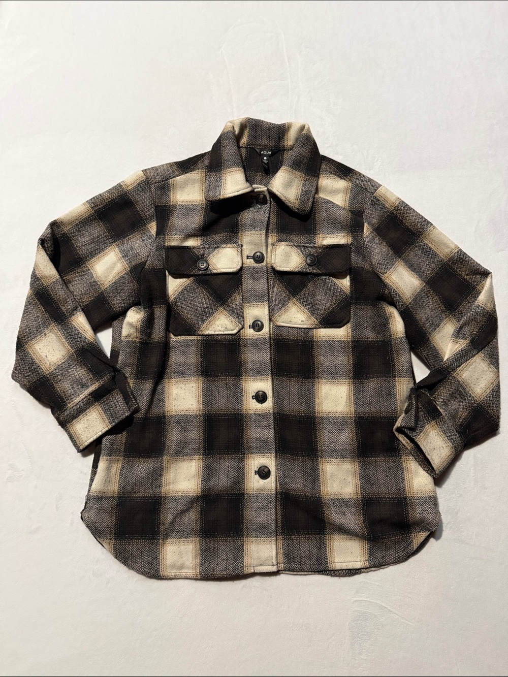 Aqua Black and Cream Plaid Shacket Jacket